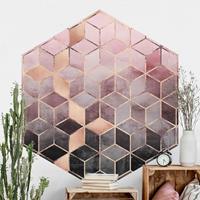 Klebefieber Hexagon Mustertapete selbstklebend Rosa Grau goldene Geometrie