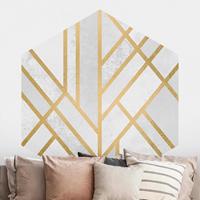 Klebefieber Hexagon Mustertapete selbstklebend Art Deco Geometrie Weiß Gold
