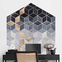 Klebefieber Hexagon Mustertapete selbstklebend Blau Weiß goldene Geometrie