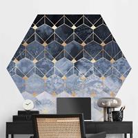 Klebefieber Hexagon Mustertapete selbstklebend Blaue Geometrie goldenes Art Deco