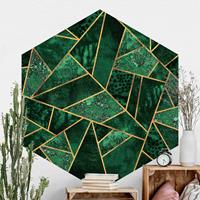 Klebefieber Hexagon Mustertapete selbstklebend Dunkler Smaragd mit Gold