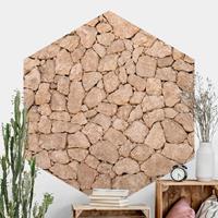 Klebefieber Hexagon Fototapete selbstklebend Apulia Stone Wall - Alte Steinmauer aus großen Steinen
