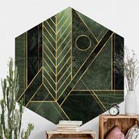 Klebefieber Hexagon Mustertapete selbstklebend Geometrische Formen Smaragd Gold