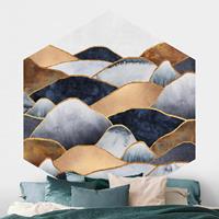 Klebefieber Hexagon Fototapete selbstklebend Goldene Berge Aquarell
