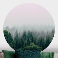 Klebefieber Runde Tapete selbstklebend Wald im Nebel Dämmerung