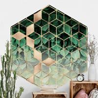 Klebefieber Hexagon Mustertapete selbstklebend Grüne Blätter goldene Geometrie