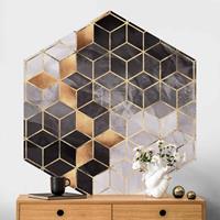 Klebefieber Hexagon Mustertapete selbstklebend Schwarz Weiß goldene Geometrie
