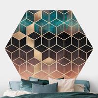 Klebefieber Hexagon Mustertapete selbstklebend Türkis Rosé goldene Geometrie