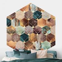 Klebefieber Hexagon Mustertapete selbstklebend Türkise Geometrie goldenes Art Deco