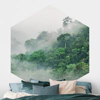 Klebefieber Hexagon Fototapete selbstklebend Dschungel im Nebel