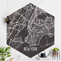 Klebefieber Hexagon Fototapete selbstklebend Stadtplan New York- Retro