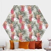 Klebefieber Hexagon Mustertapete selbstklebend Tropische Ananas mit Palmenblättern