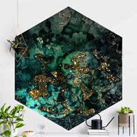 Klebefieber Hexagon Fototapete selbstklebend Goldene Meeres-Inseln Abstrakt