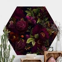 Klebefieber Hexagon Mustertapete selbstklebend Lila Blüten Dunkel