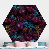 Klebefieber Hexagon Mustertapete selbstklebend Lila Blüten mit Blauen Blumen
