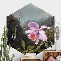 Klebefieber Hexagon Fototapete selbstklebend Martin Johnson Heade - Stillleben mit Orchidee und zwei Kolibris