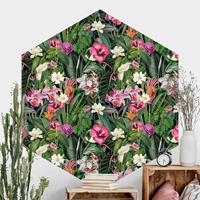 Klebefieber Hexagon Mustertapete selbstklebend Bunte tropische Blumen Collage
