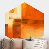 Klebefieber Hexagon Fototapete selbstklebend Komposition in Orange und Braun 01