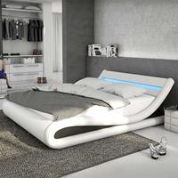 Rodario Tiefes Bett in Weiß und Schwarz Kunstleder LED Beleuchtung