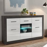 Sideboard inkl. LED-Beleuchtung ETON-61 in Dark Concret Nb. (Betonoptik dunkel) & Hochglanz weiß B/H/T: 164/97/42cm