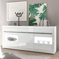 Sideboard in weiß Hochglanz COGO-61 inkl. LED und mit Griffmulden in Betonoptik BxHxT: 217x90x42cm