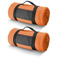 Bellatio 3x Fleece Dekens/plaids Oranje Met Afneembaar Handvat 150 X 120 Cm - Fleecedekens - Woonaccessoires