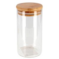 1x Transparante Keuken Voorraadpotten Met Bamboe Deksel Van Borosilicaatglas - 1,3 Liter - 10 X 10 X 27,5 Cm