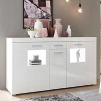 Sideboard mit 2 Glastüren CLAVI-61 in Hochglanz weiß, B/H/T ca.: 144/82/40 cm