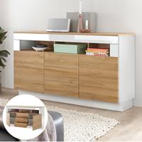 Sideboard in Hochglanz weiß CHUR-61 mit Grandson Oak Eiche hell Dekor, B/H/T: 149/85/43cm