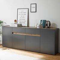 Esszimmer Sideboard CRISP-61 in anthrazit mit Absetzungen in Wotan Eiche Nb., B/H/T: ca. 220/87/40 cm