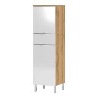 Badschrank Midischrank MACUL-01 in Hochglanz weiß und Grandson-Eiche-Nb. - BxHxT ca. 34x120x34cm