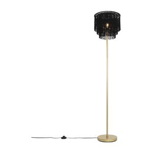 QAZQA Orientalische Stehlampe goldschwarzer Schirm mit Fransen - Franxa