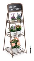 RELAXDAYS Blumentreppe Metall, 3-stufiges Pflanzenregal mit Tafel, HxBxT: 119 x 41 x 44 cm, Blumenleiter Balkon, braun