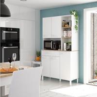 CAESAROO Küchenschrank 108x40x186 cm Mattweiß und kanadische Eiche | weiß artik und eiche canadian