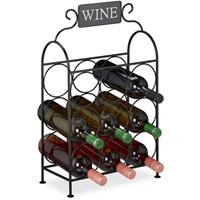 RELAXDAYS Weinregal, 9 Flaschen, dekorativer Weinständer für Küche & Wohnzimmer, Metall, HBT 55 x 34 x 17,5 cm, schwarz