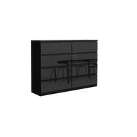 3XE LIVING 3xEliving Kommode Sideboard DEMII mit 8 Schubladen in schwarz/schwarz in Hochglanz 120cm