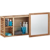 RELAXDAYS Wandregal mit Spiegel, Walnuss, verschiebbarer Spiegel, geöltes Holz, 80 cm breit, besonders fürs Badezimmer, natur