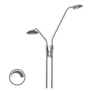 Qazqa Moderne Vloerlamp Staal Met Leeslamp Incl. Led - Eva