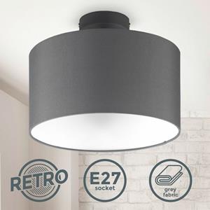 B.K.LICHT LED Deckenleuchte Stoffschirm Grau E27 Deckenlampe Wohnzimmer Schlafzimmer 30cm