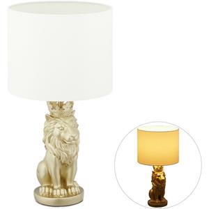 RELAXDAYS Tischlampe Löwe, Tischleuchte mit Stoffschirm, E27, prunkvolle Nachttischlampe, H x D: 47,5 x 25 cm, weiß/gold