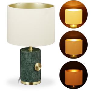RELAXDAYS Tischlampe Marmor, Stoffschirm, dimmbar, E14, Tischleuchte Wohnzimmer, H x D: 34,5 x 21 cm, grün/gold/beige