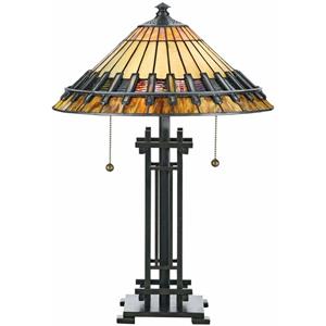 02-ELSTEAD Chastain Lampe, Vintage Bronze und Tiffany Glas