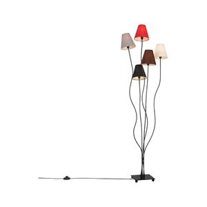 Qazqa Design Vloerlamp Zwart Met Stoffen Kappen 5-lichts - Melis