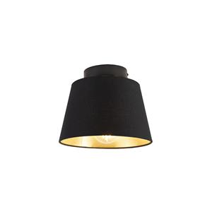 QAZQA Plafondlamp met katoenen kap zwart met goud 20 cm - Combi zwart