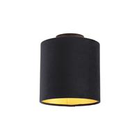 QAZQA Plafondlamp met velours kap zwart met goud 20 cm - Combi Zwart
