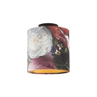 QAZQA Plafondlamp met velours kap bloemen met goud 20 cm - Combi zwart