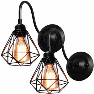 AXHUP 2er Wandleuchten Retro Industrie Wandlampe Vintage Diamant Lampenschirm Fitting, Schwarz - Schwarz