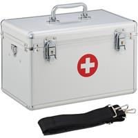 RELAXDAYS Erste Hilfe Koffer, Verbandskasten Alu mit Tragegurt, leer, Medizinbox für Notfälle, HBT: 19x32x20 cm, silber