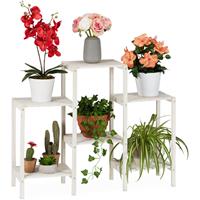 RELAXDAYS Blumenregal Holz, 6 Ablagen für Pflanzen, dekorative Blumentreppe für Indoor, stehend, 70 x 89 x 26,5 cm, weiß