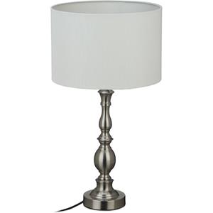 RELAXDAYS Tischlampe, Stoffschirm, E27 Fassung, Wohn- & Schlafzimmer, Vintage Nachttischlampe, HxD 57 x 30,5 cm, silber